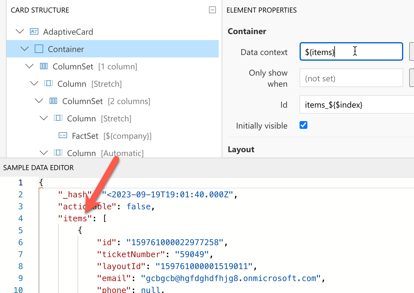 Array of items in JSON