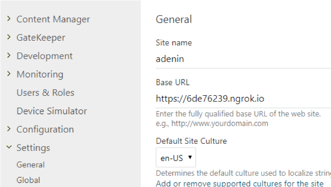 Set ngrok base URL in Digital Assistant