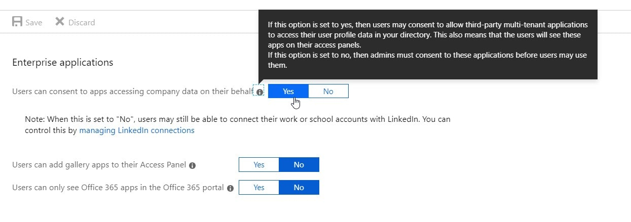 AAD enterprise app settings