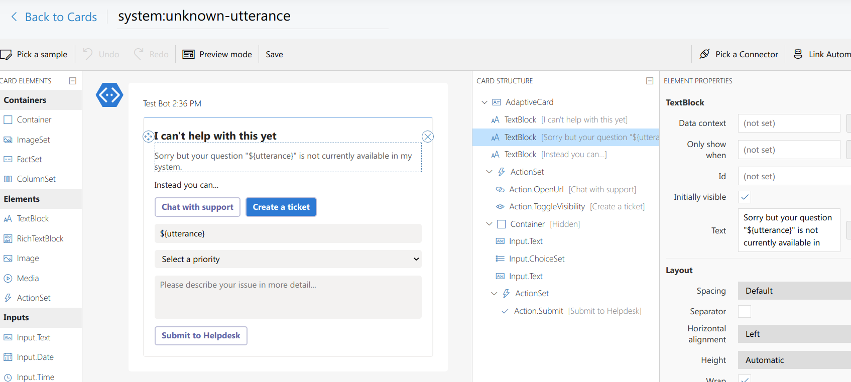 Editing the unknown utterance response
