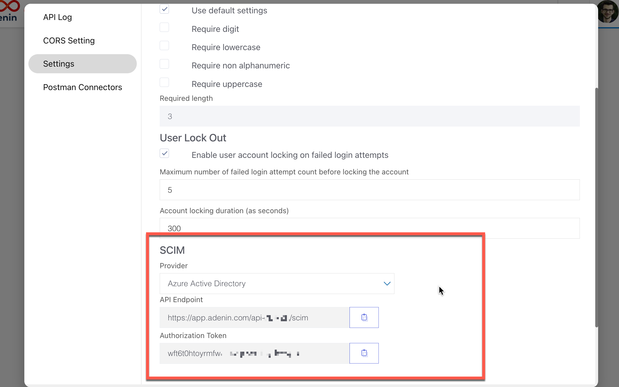 SCIM section in Adenin